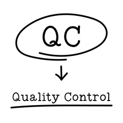 Letter of abbreviation QC in circle and word Quality Control on white background