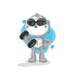 sloth lifting dumbbell vector. cartoon character