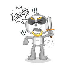 sloth knights attack with sword. cartoon mascot vector