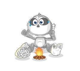 sloth roasting marshmallows. cartoon mascot vector