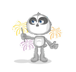 sloth with fireworks mascot. cartoon vector
