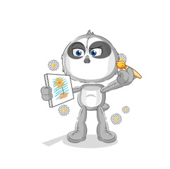 sloth traditional painter cartoon character vector