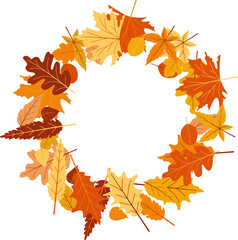 Autumn leaves circle frame.