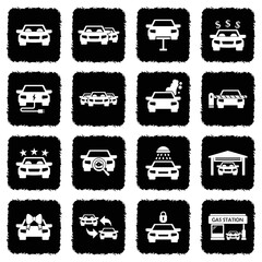 Car Icons. Grunge Black Flat Design. Vector Illustration.