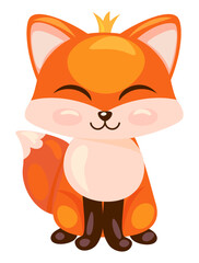 Adorable princess bright fox with a crown on her head. Cute orange forest animal.