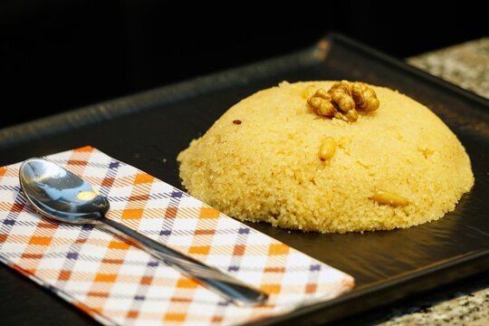 Closeup Of Homemade Prepared Semolina Helva Dessert