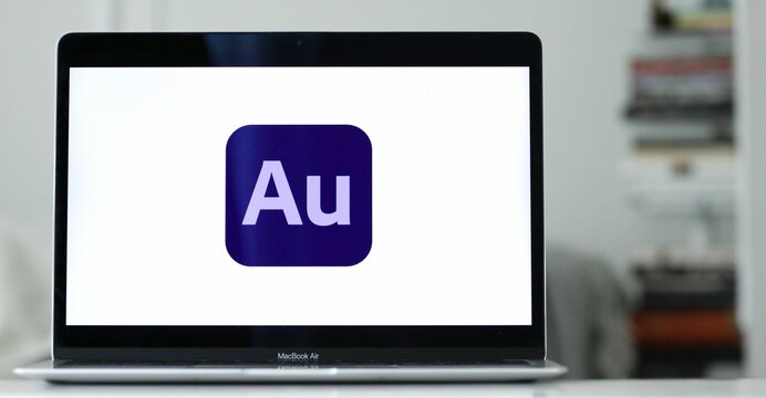 Logo of Adobe Audition, (Au) software program developed by Adobe, on a laptop display