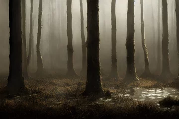 Fotobehang Betoverde Bos A foggy swamp. Dark and mysterious.   © ECrafts