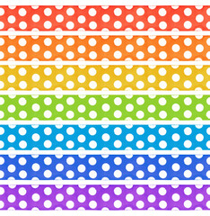 Seamless repeatable watercolour ribbon set with polka dots in various rainbow colours. Hand drawn water color painting on white backdrop, cut out elements for design, event invitation, birthday card. - obrazy, fototapety, plakaty