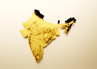 India Map Golden metal Color Height map Background 3d illustration