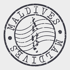 Maldives Silhouette Postal Passport. Stamp Round Vector Icon Map. Design Travel Postmark. 