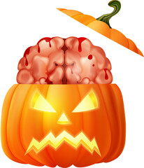 Bloody human body organ brain and pumpkin lantern