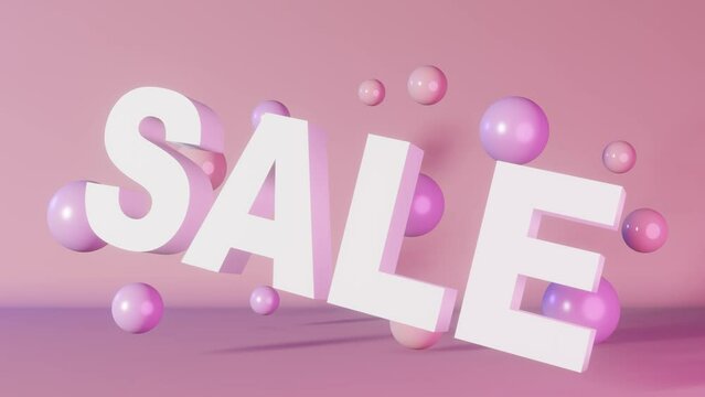 Sale text discount banner Hot offer Best price 3d animation pink background neon light 4K. Purple levitating spheres. Online shopping promotion. Shop coupon product advertisement poster template.