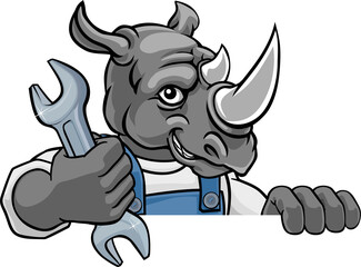 Rhino Plumber Or Mechanic Holding Spanner