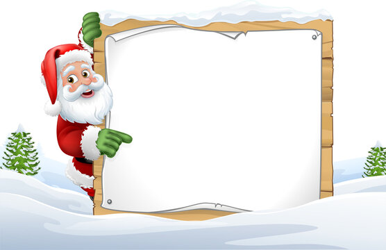 Santa Claus Sign Christmas Snow Scene Cartoon