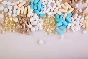 Fototapeta na wymiar different medicine drugs, pills, tablets. pharmaceutical medicine pills on white background
