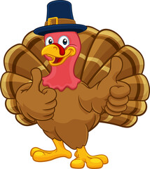 Turkey Pilgrim Hat Thanksgiving Cartoon Character