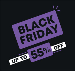 Obraz premium 55% off. Vector illustration Black Friday. Promo, offer, sale for retail, store