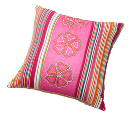Decorative cushion in pink color with transparent background.
