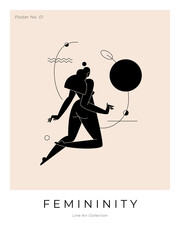 Trendy contemporary poster. Minimal female silhouette. Abstract woman body feminine geometric composition. Femininity aesthetic, Mid century beauty concept for wall art, print. Vector illustration