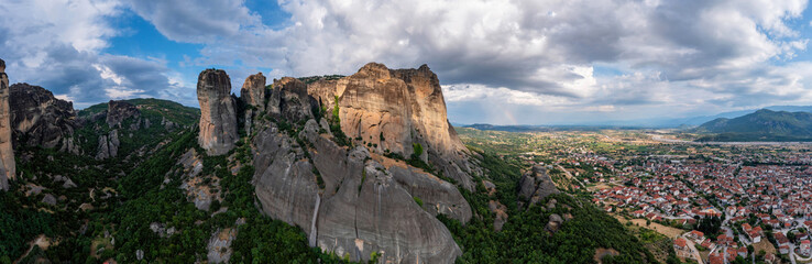 Fototapeta na wymiar Greece Meteora landscape panorama. Kalabaka village and rock formation. Europe travel destination