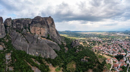 Meteora Greece rock. Blue sky and cloud over rocky landscape. Europe travel destination