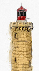 Sète aquarelle illustration dessin du phare Saint Louis - obrazy, fototapety, plakaty