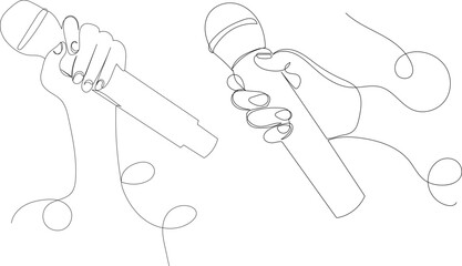 hand with microphone one line drawing, sketch