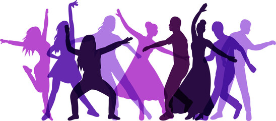 crowd people dancing silhouette on white background isolated vector