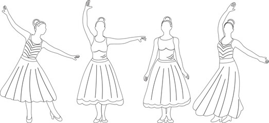 women dancing sketch ,contour on white background isolated vector