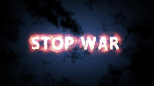 NO WAR - Text animation in large burning letters isolated on a white background. A slogan calling for peace