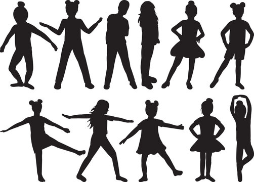 children dancing silhouette on white background isolated vector