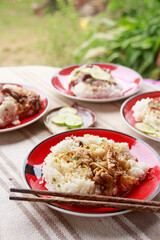 Peppered chicken and ginger (Cha Mouan Khnyei) for breakfast, a traditional khmer dish
