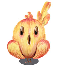 Little yellow bird. Hand-drawn watercolor illustration. Separate isolated element for children's design.