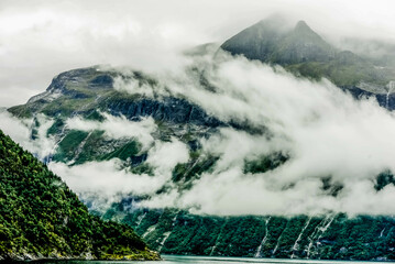 Stunning scenery in Norwegian fjords at Hellesylt and Geiranger - 533945154