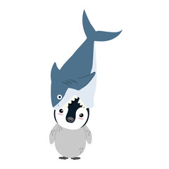 Cute chick Penguin with Shark Bite
