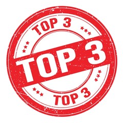 TOP 3 text written on red round stamp sign