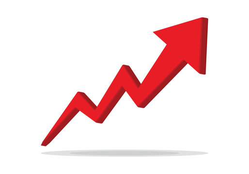 Growing business 3d arrow on white, Profit red arrow, Vector illustration.Business concept, growing chart. Concept of sales symbol icon with arrow moving up. Economic Arrow With Growing Trend.	