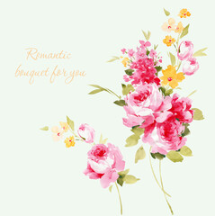 Flowers watercolor illustration.Manual composition.Big Set watercolor elements，Design for textile, wallpapers，Element for design,Greeting card