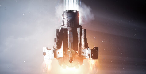 Futuristic Sci-Fi Spaceship fighter with big laser weapon (custom design) - 3d illustration, 3d render