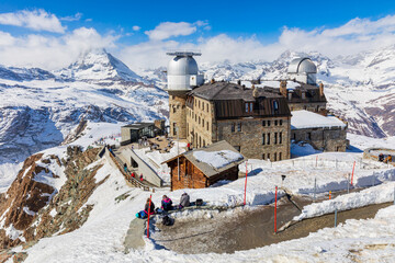 Kulmhotel Gornergrat and observatory, Matterhorn, Zermatt, Valais, Switzerland - obrazy, fototapety, plakaty