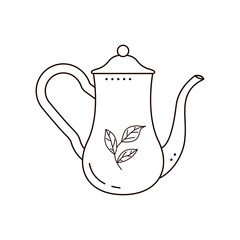 Vintage jug isolated on white. Crockery, kitchenware, kitchen utensils. Doodle style.