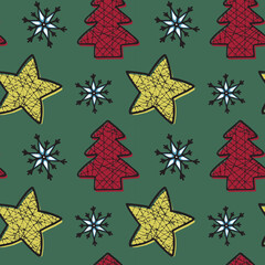 new year seamless pattern snowflake,christmas tree,star