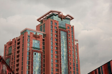 Modern architecture of a European city. Multi-storey building with apartments and private apartments