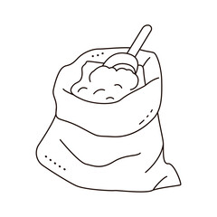 Storage bag with groats, beans isolated on white background. Doodle style.