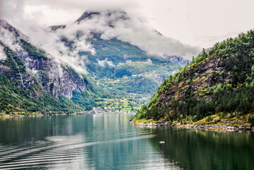 Stunning scenery in Norwegian fjords at Hellesylt and Geiranger