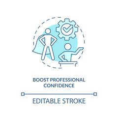 Improve professional confidence blue concept icon. Upgrading job competencies abstract idea thin line illustration. Isolated outline drawing. Editable stroke. Arial, Myriad Pro-Bold fonts used