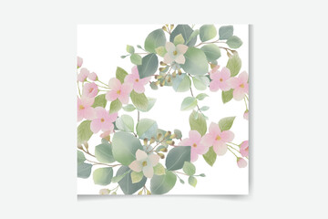 Watercolor vector wreath with green eucalyptus leaves and Jasmine.
