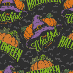 Halloween witchful colorful seamless pattern
