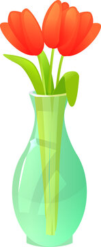 Vase With Flowers Flat Cartoon